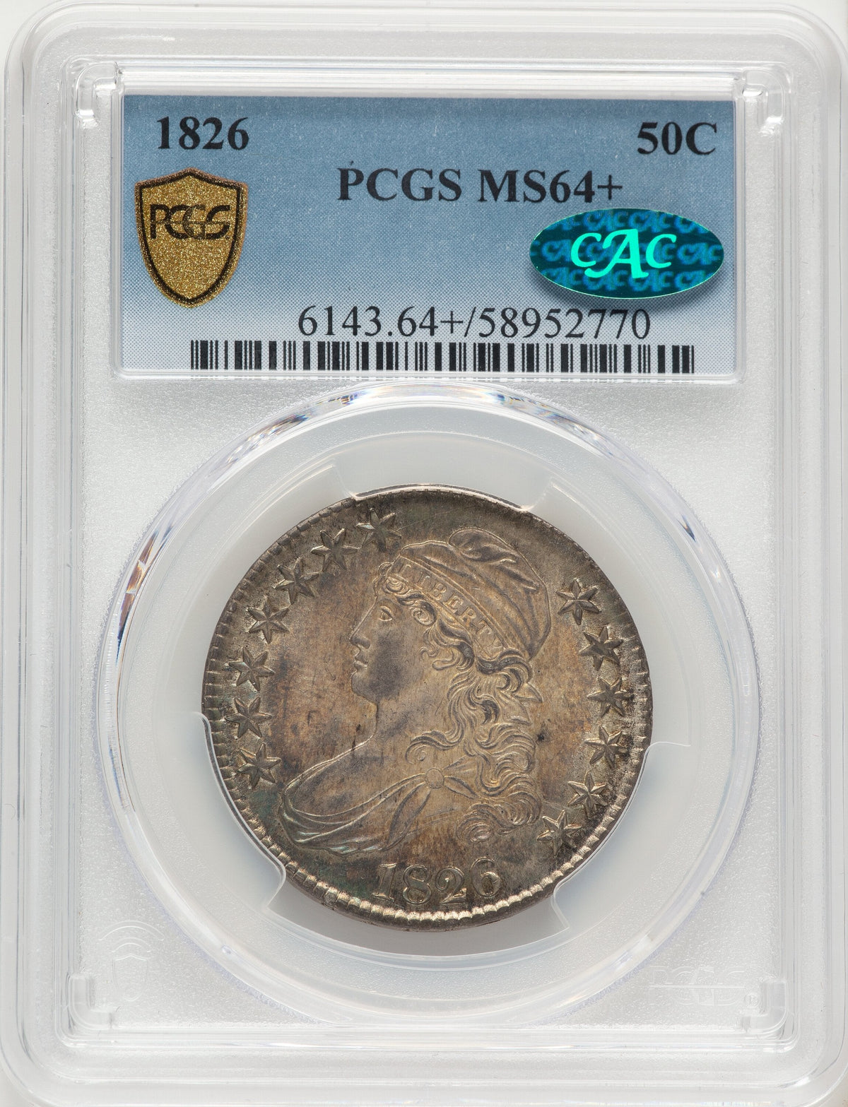 1826 50C CAC Bust Half Dollar PCGS MS64+