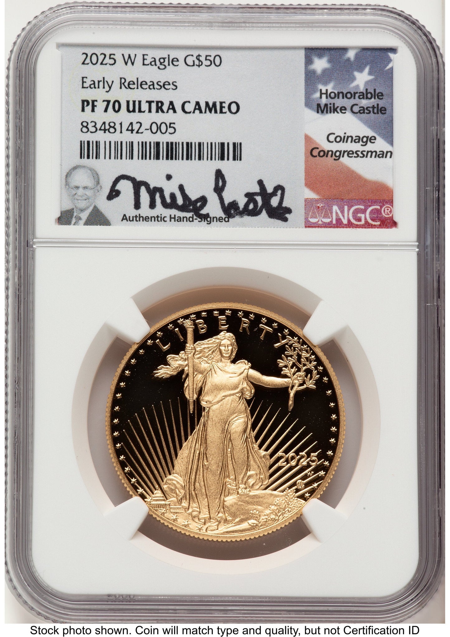 2025-W Proof Gold Eagle 1 oz ER Mike Castle NGC PF70