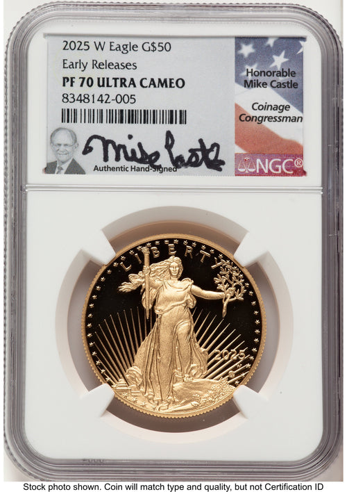 2025-W Proof Gold Eagle 1 oz ER Mike Castle NGC PF70
