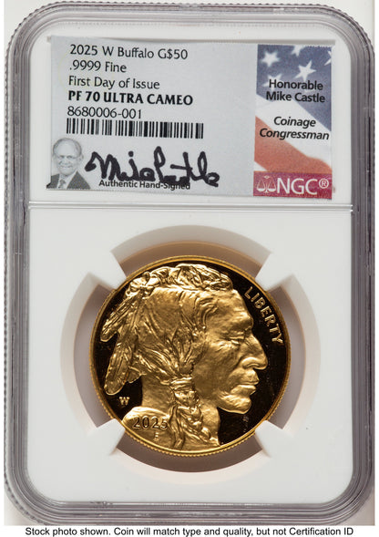 2025-W Proof Gold Buffalo 1 oz FDI Mike Castle NGC PF70