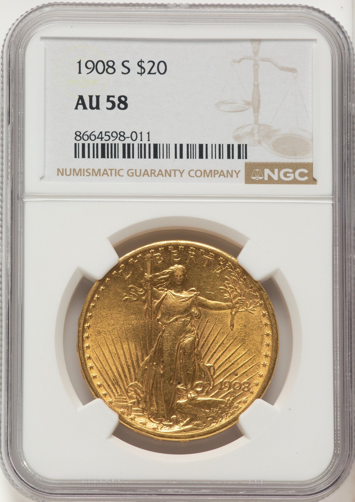1908-S $20 Saint-Gaudens Double Eagle NGC AU58