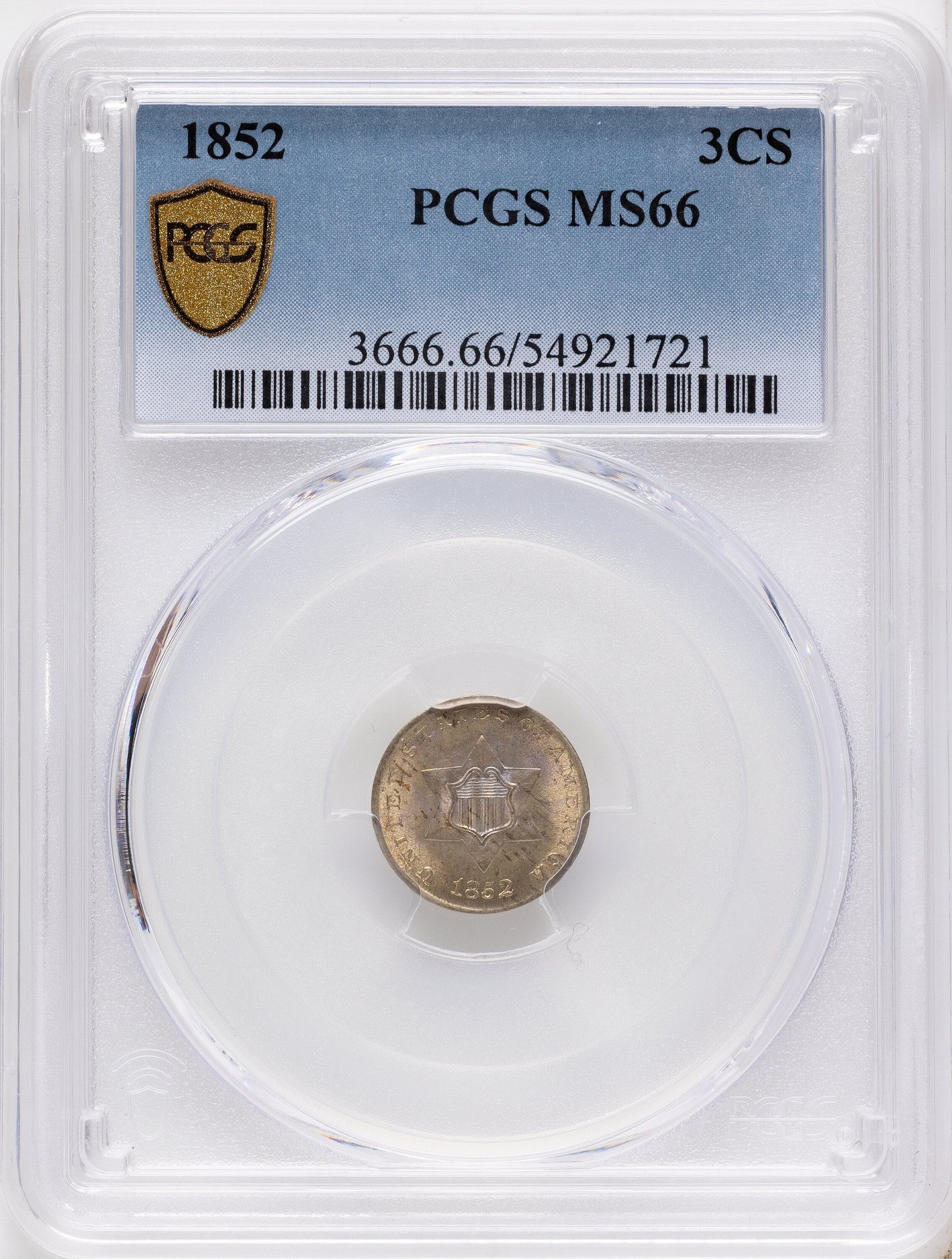 1852 3CS Three Cent Silver PCGS MS66
