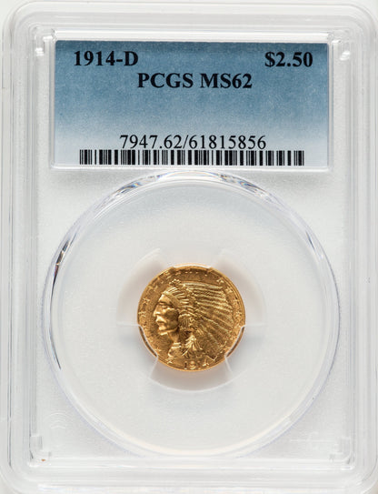 1914-D $2.50 Indian Quarter Eagle PCGS MS62