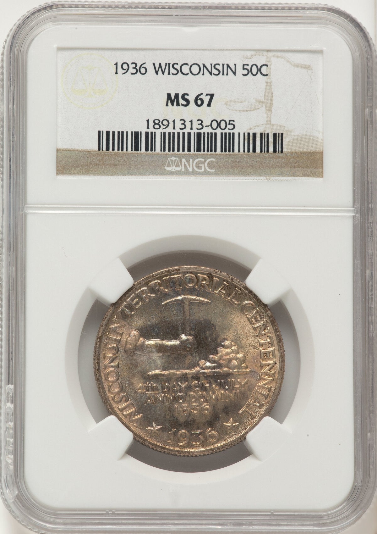 1936 50C Wisconsin Commemorative Silver NGC MS67