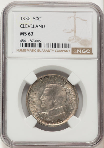 1936 50C Cleveland Commemorative Silver NGC MS67