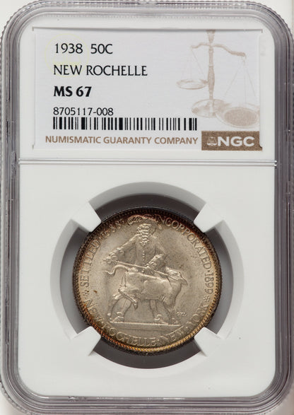1938 50C New Rochelle Commemorative Silver NGC MS67