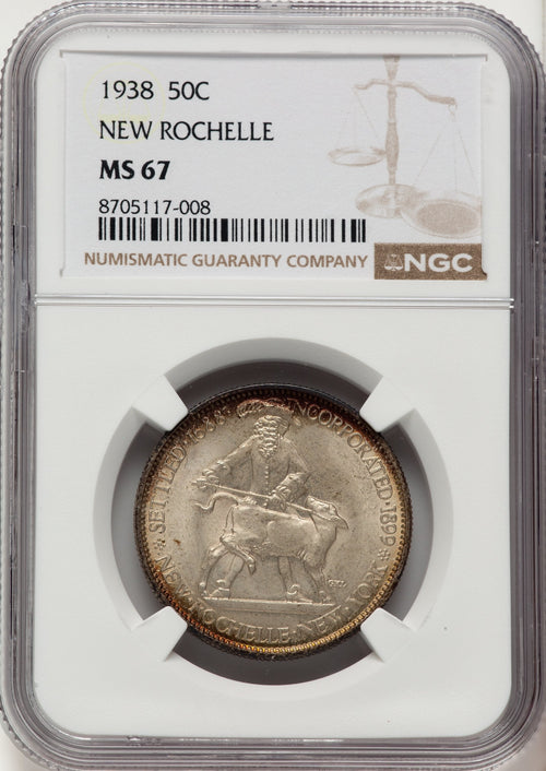 1938 50C New Rochelle Commemorative Silver NGC MS67