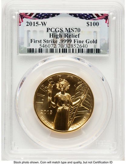 2015-W G$100 American Liberty High Relief 1.00 oz FS Bunting Flag PCGS MS70