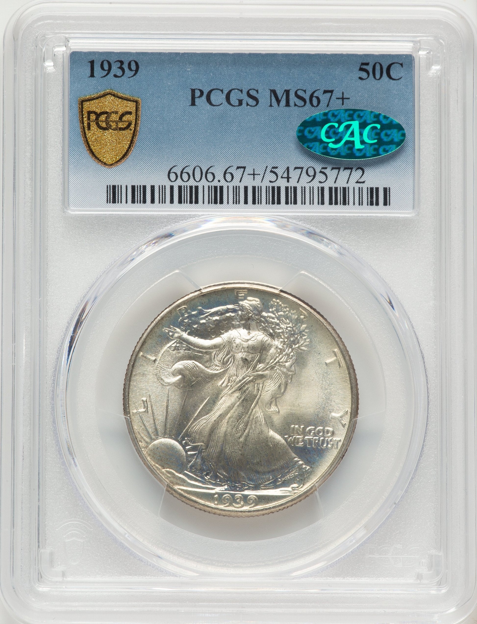 1939 50C CAC Walking Liberty Half Dollar PCGS MS67+