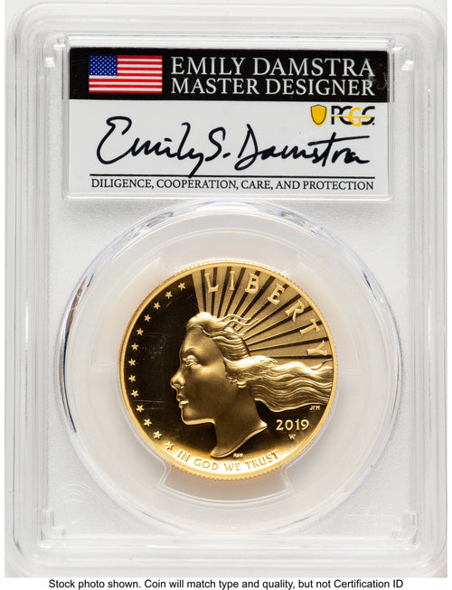 2019-W G$100 American Liberty High Relief Enhanced DMPL WP Mint Hoard Emily Damstra PCGS MS70