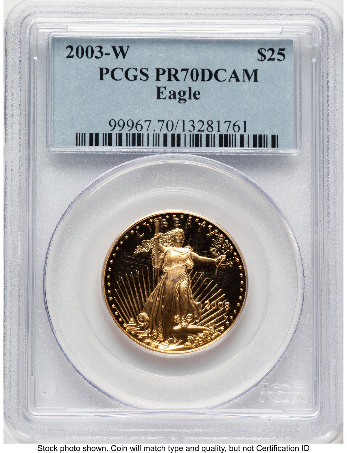 2003-W Proof Gold Eagle 1/2 oz Blue Label PCGS PR70