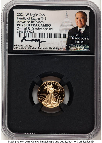 2021-W Type 1 Proof Gold Eagle 1/10 oz AR Mint Director's Series NGC PF70 Ed Moy