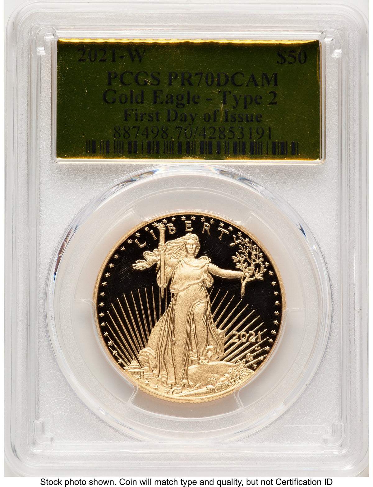 2021-W Type 2 Proof Gold Eagle 1 oz FDI Gold Foil PCGS PR70