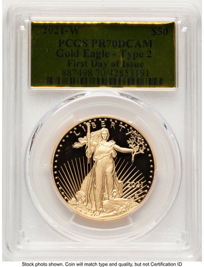 2021-W Type 2 Proof Gold Eagle 1 oz FDI Gold Foil PCGS PR70