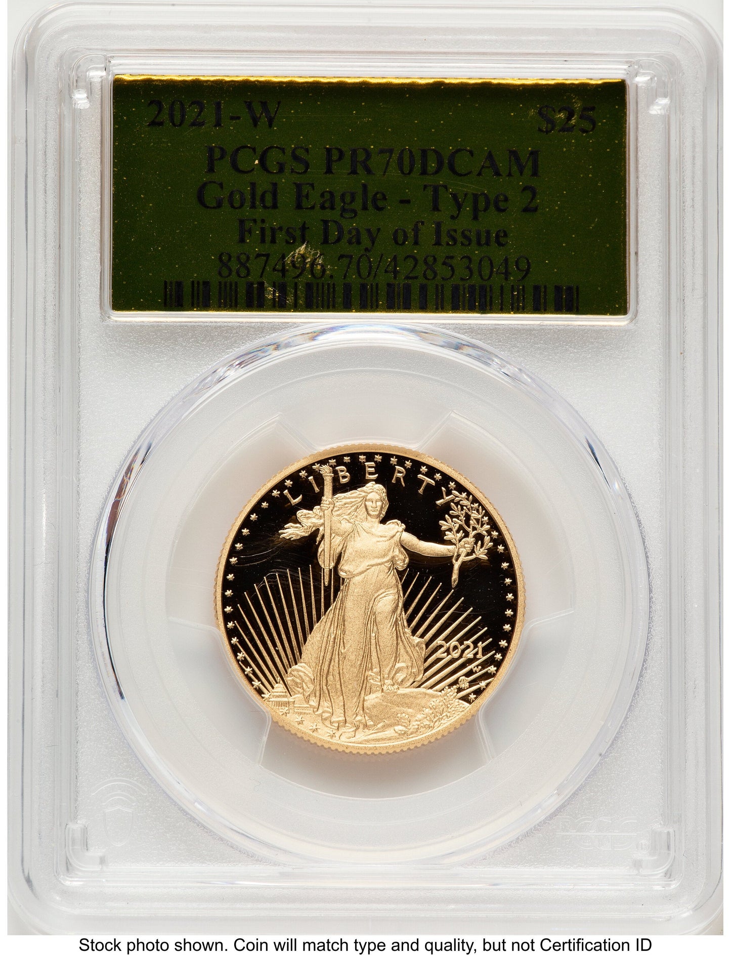 2021-W Type 2 Proof Gold Eagle 1/2 oz FDI Gold Foil PCGS PR70