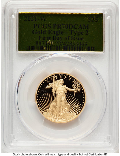 2021-W Type 2 Proof Gold Eagle 1/2 oz FDI Gold Foil PCGS PR70