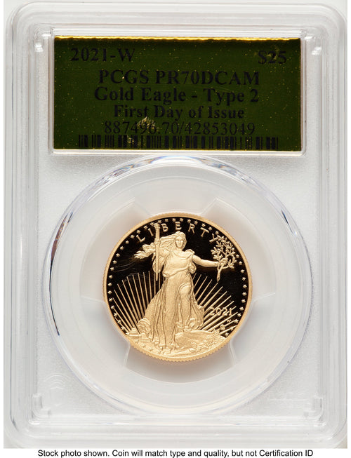 2021-W Type 2 Proof Gold Eagle 1/2 oz FDI Gold Foil PCGS PR70