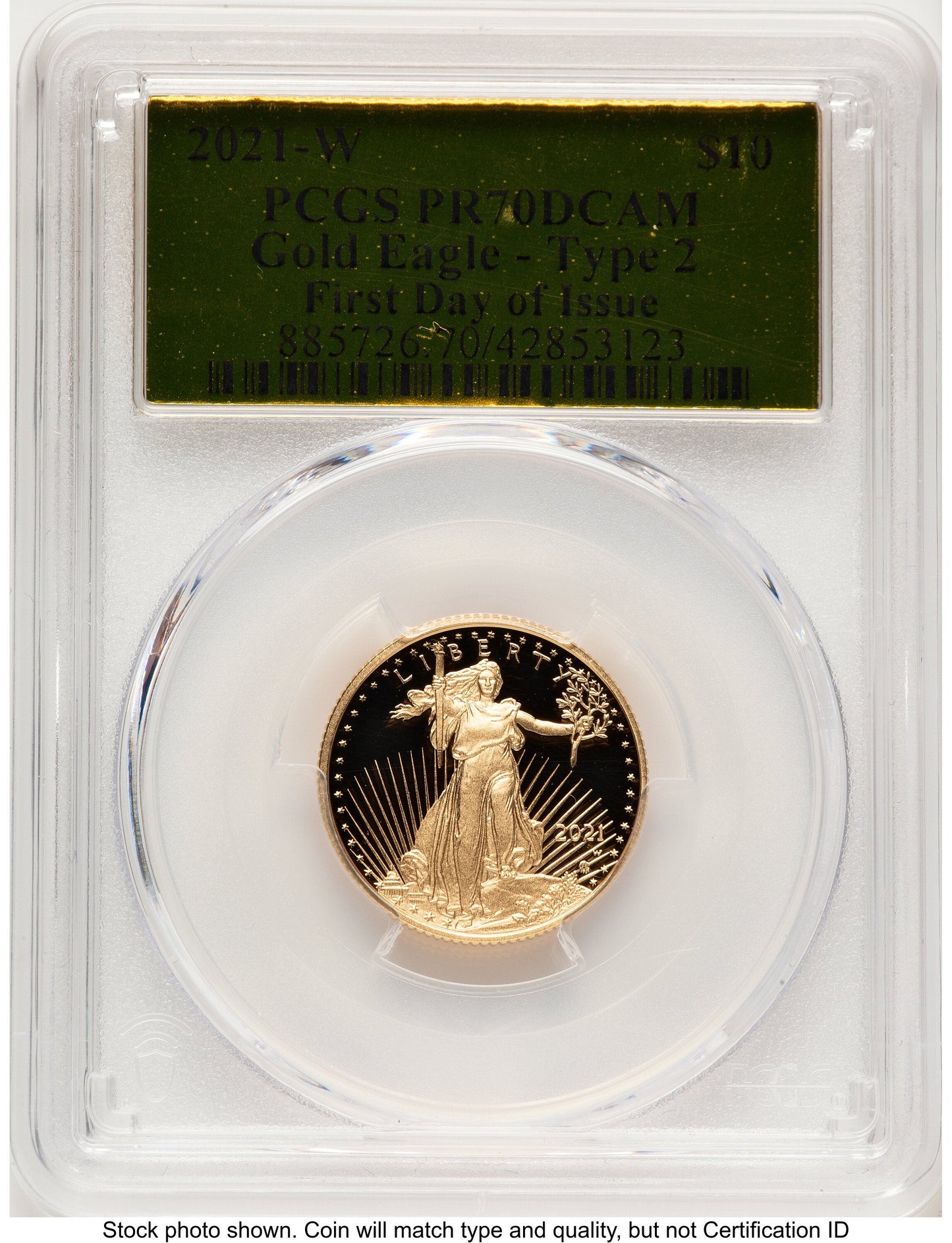 2021-W Type 2 Proof Gold Eagle 1/4 oz FDI Gold Foil PCGS PR70