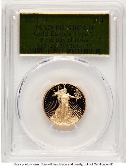 2021-W Type 2 Proof Gold Eagle 1/4 oz FDI Gold Foil PCGS PR70