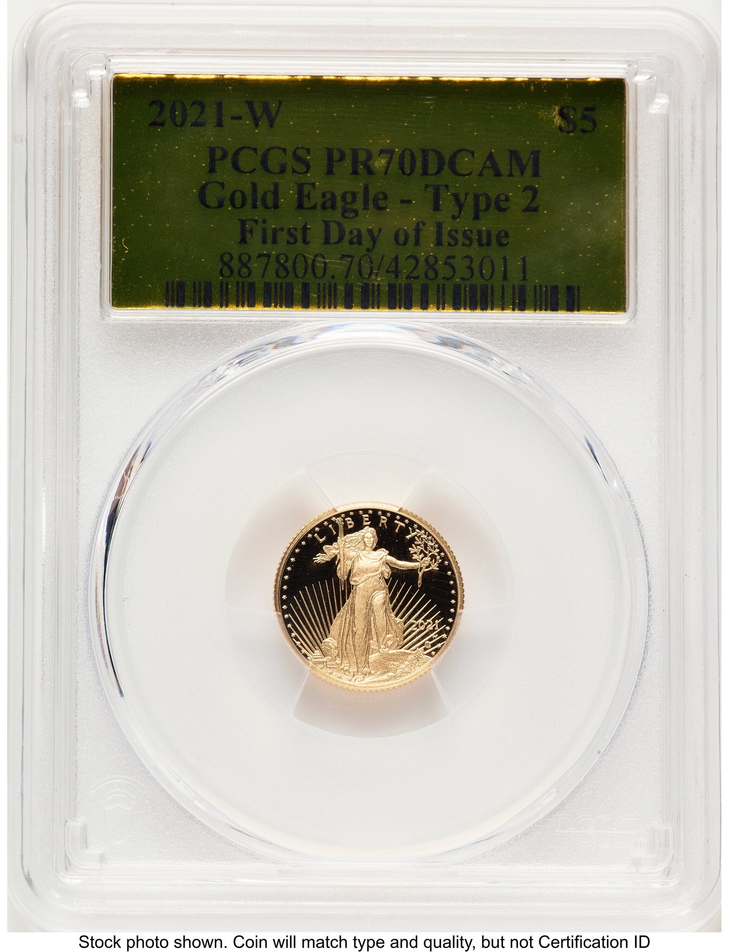 2021-W Type 2 Proof Gold Eagle 1/10 oz FDI Gold Foil PCGS PR70