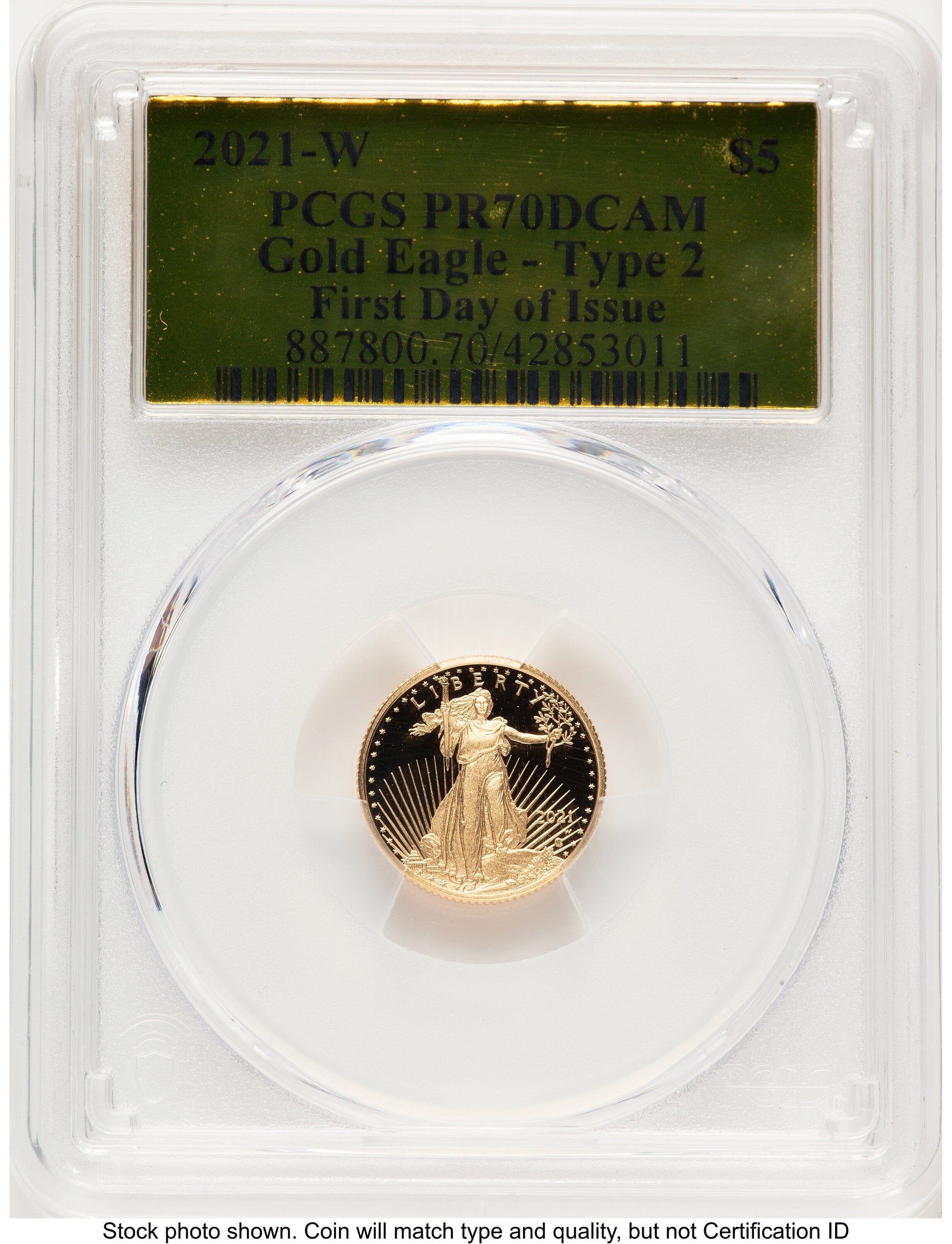 2021-W Type 2 Proof Gold Eagle 1/10 oz FDI Gold Foil PCGS PR70