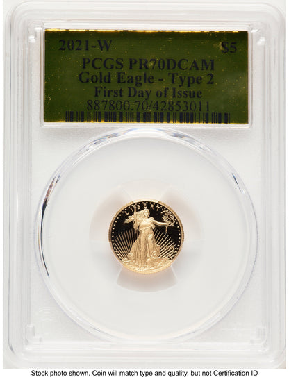 2021-W Type 2 Proof Gold Eagle 1/10 oz FDI Gold Foil PCGS PR70