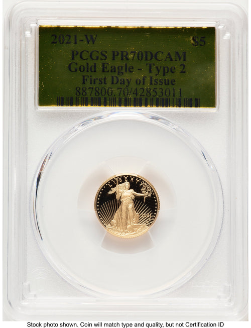 2021-W Type 2 Proof Gold Eagle 1/10 oz FDI Gold Foil PCGS PR70