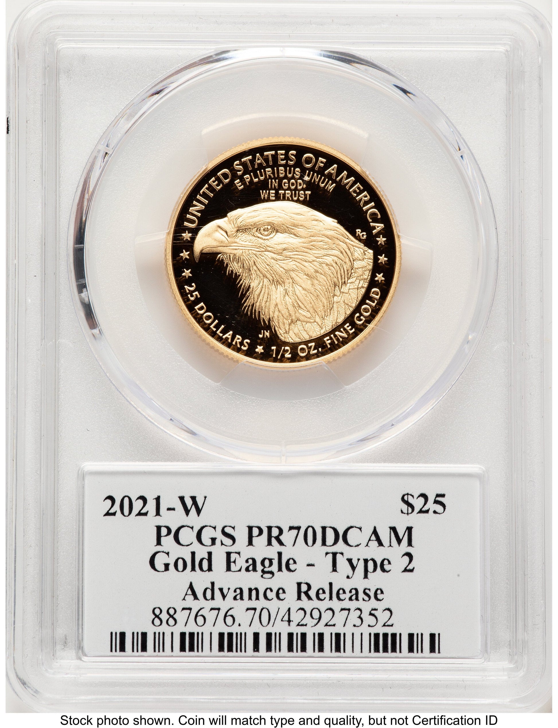 2021-W Type 2 Proof Gold Eagle 1/2 oz AR Emily Damstra PCGS PR70