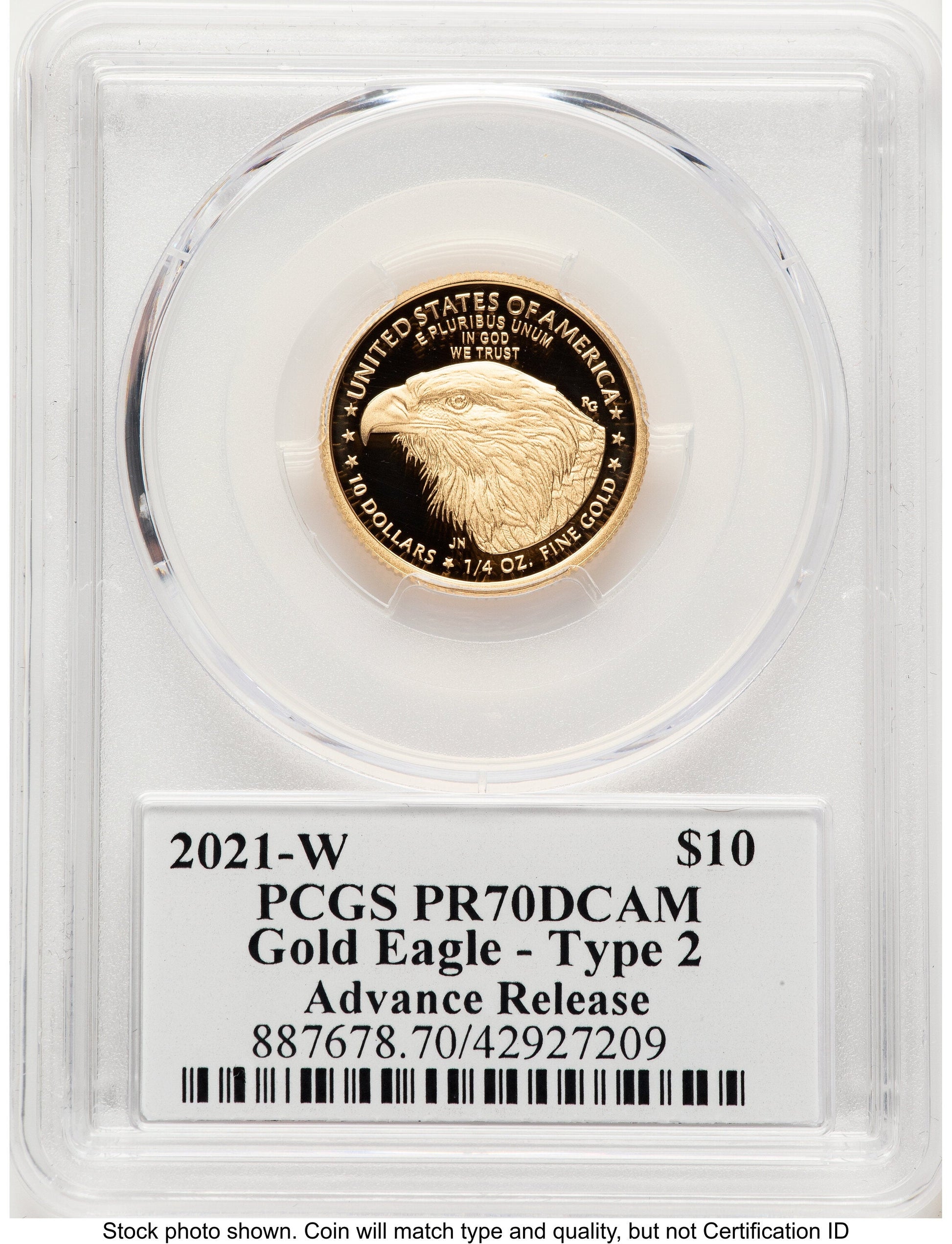 2021-W Type 2 Proof Gold Eagle 1/4 oz AR Emily Damstra PCGS PR70