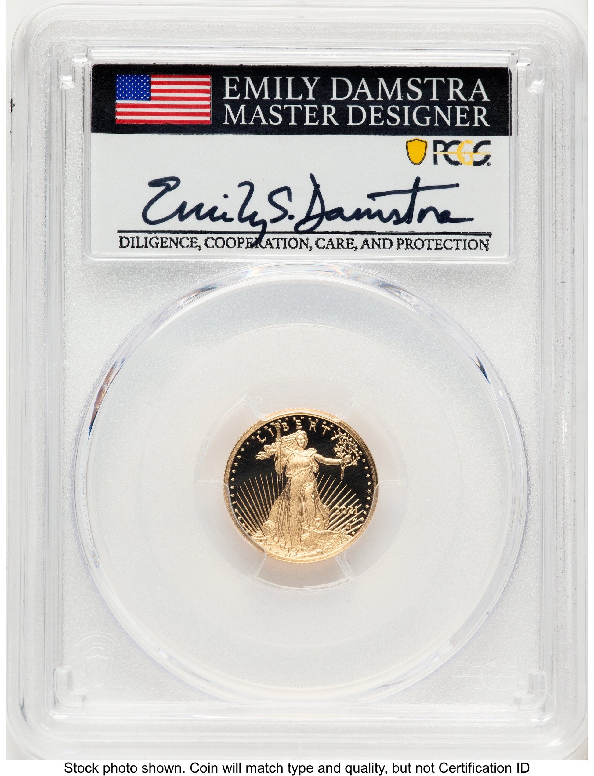 2021-W Type 2 Proof Gold Eagle 1/10 oz AR Emily Damstra PCGS PR70