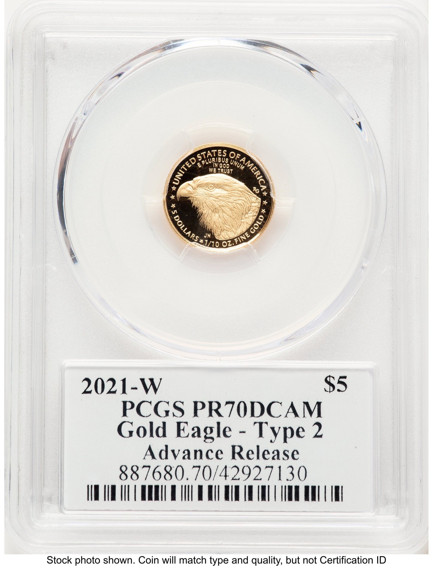 2021-W Type 2 Proof Gold Eagle 1/10 oz AR Emily Damstra PCGS PR70