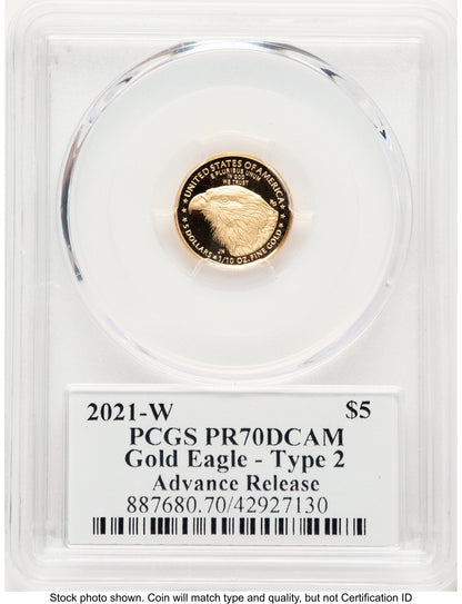 2021-W Type 2 Proof Gold Eagle 1/10 oz AR Emily Damstra PCGS PR70