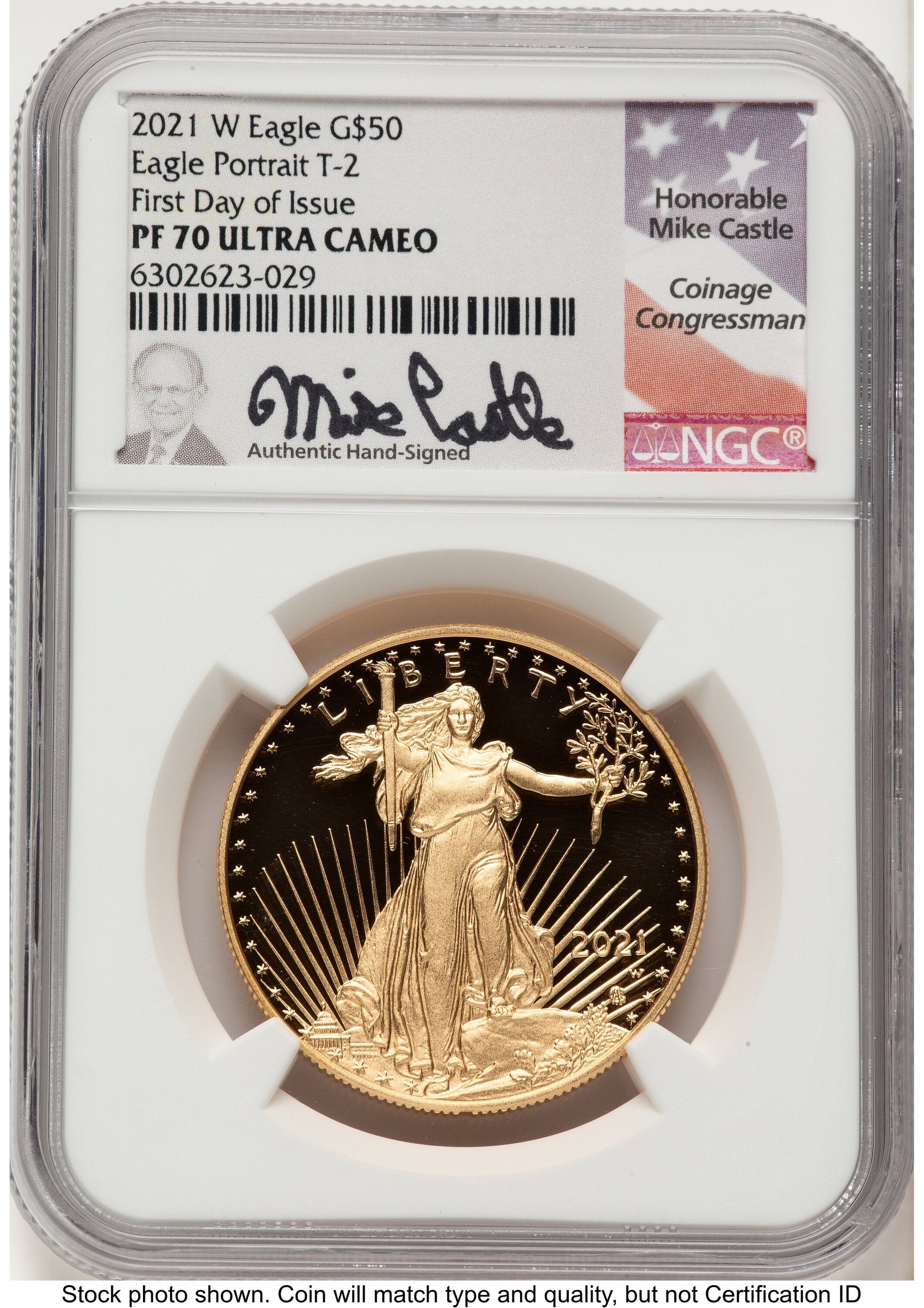 2021-W Type 2 Proof Gold Eagle 1 oz FDI Mike Castle NGC PF70