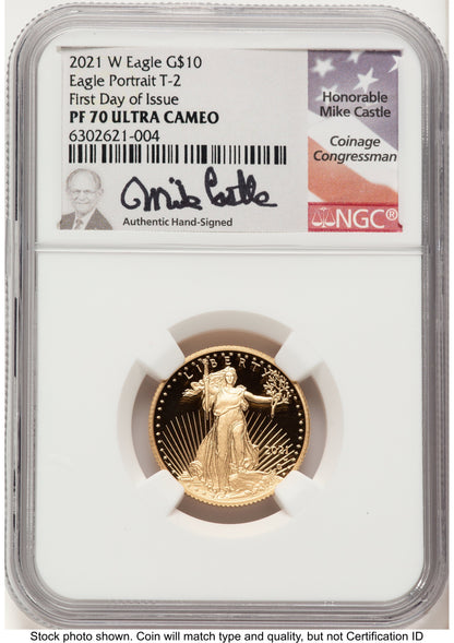 2021-W Type 2 Proof Gold Eagle 1/4 oz FDI Mike Castle NGC PF70