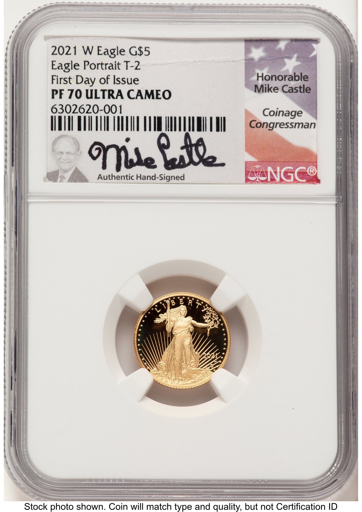 2021-W Type 2 Proof Gold Eagle 1/10 oz FDI Mike Castle NGC PF70