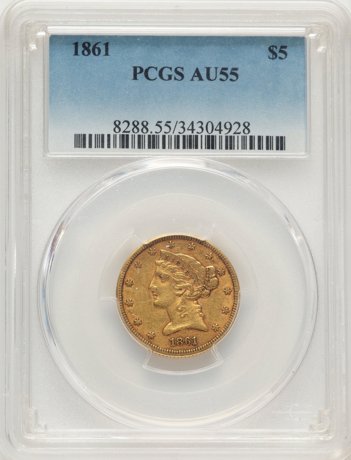 1861 $5 Liberty Half Eagle PCGS AU55