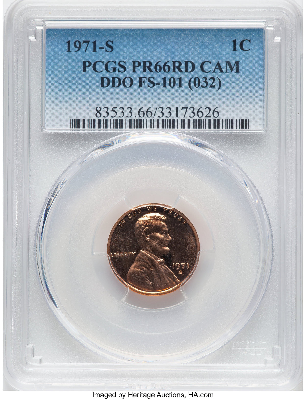 1971-S 1C FS-101 RD CA Proof Lincoln Cent PCGS PR66