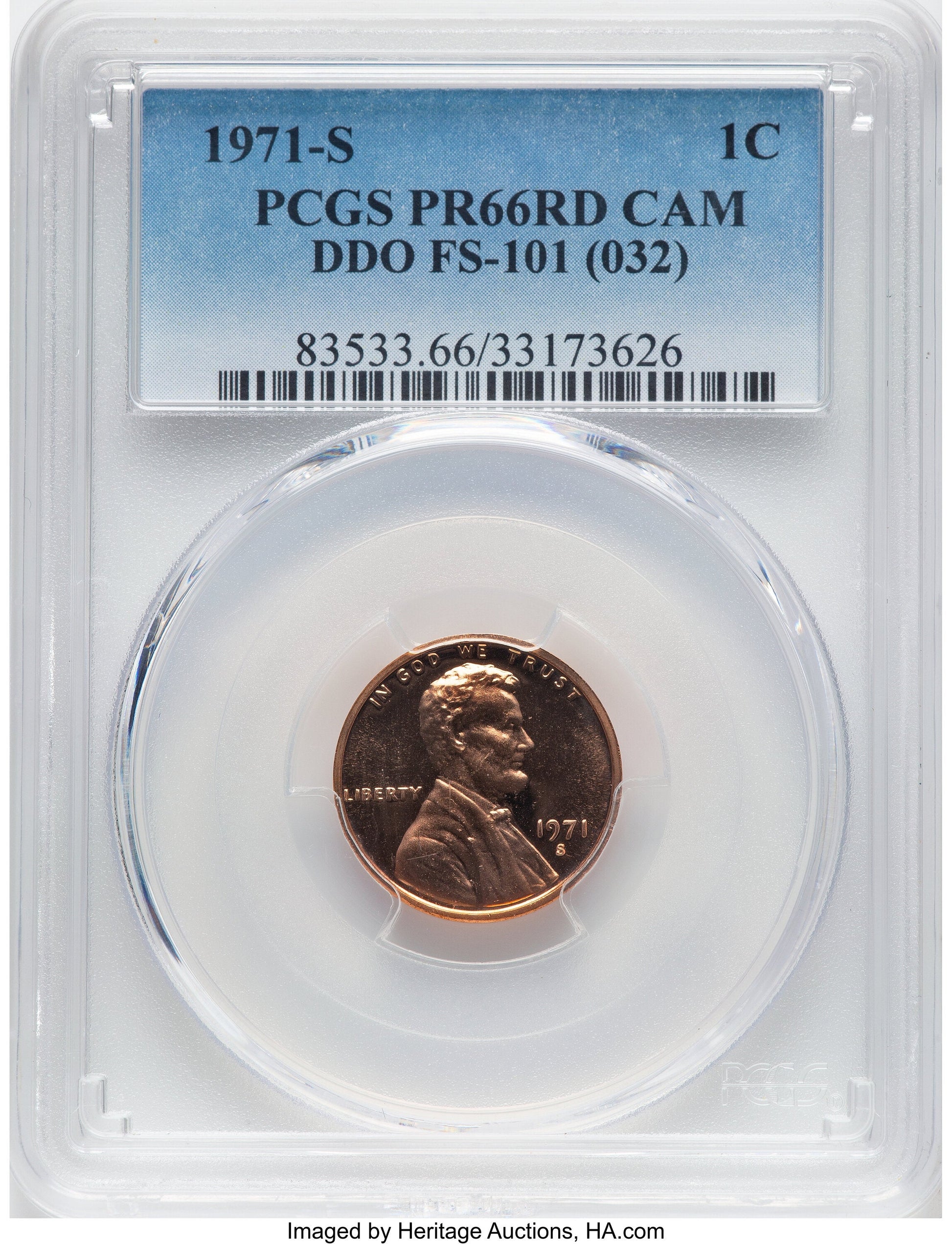 1971-S 1C FS-101 RD CA Proof Lincoln Cent PCGS PR66