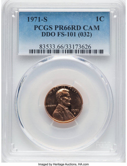 1971-S 1C FS-101 RD CA Proof Lincoln Cent PCGS PR66