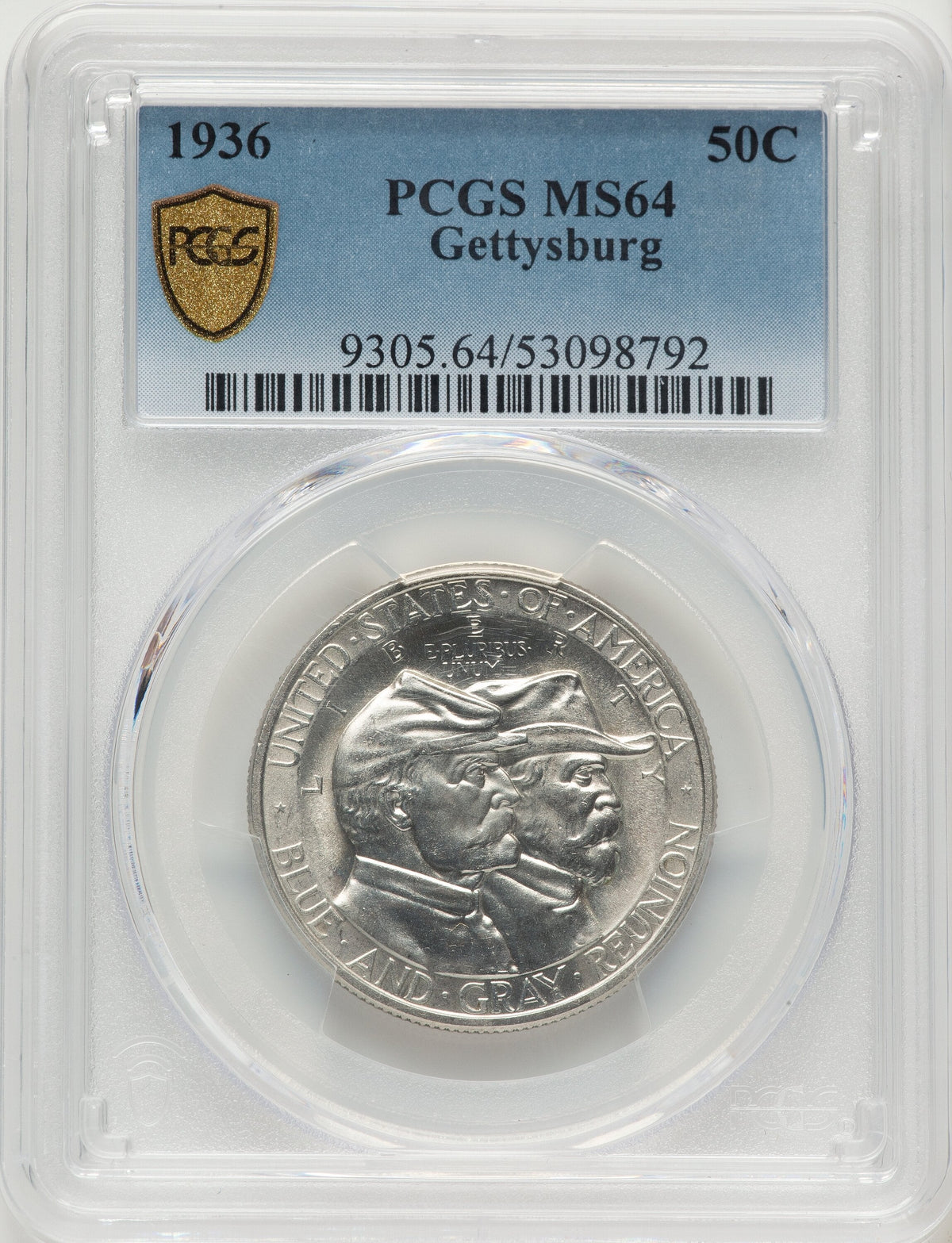 1936 50C Gettysburg Commemorative Silver PCGS MS64