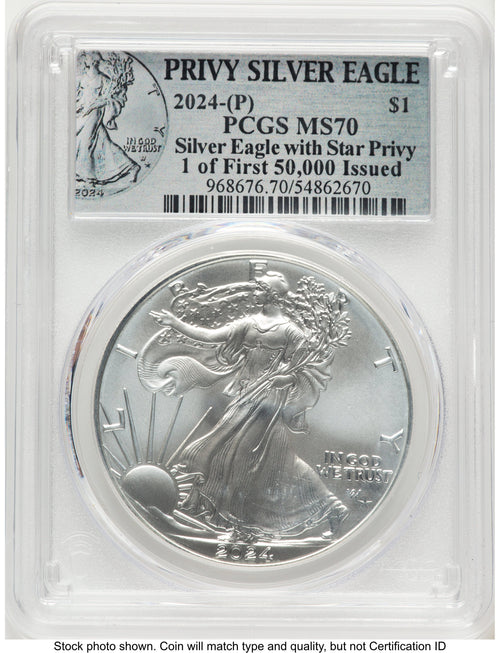 2024-(P) Silver Eagle (Privy Mark) First 50000 Privy Silver Eagle Label PCGS MS70