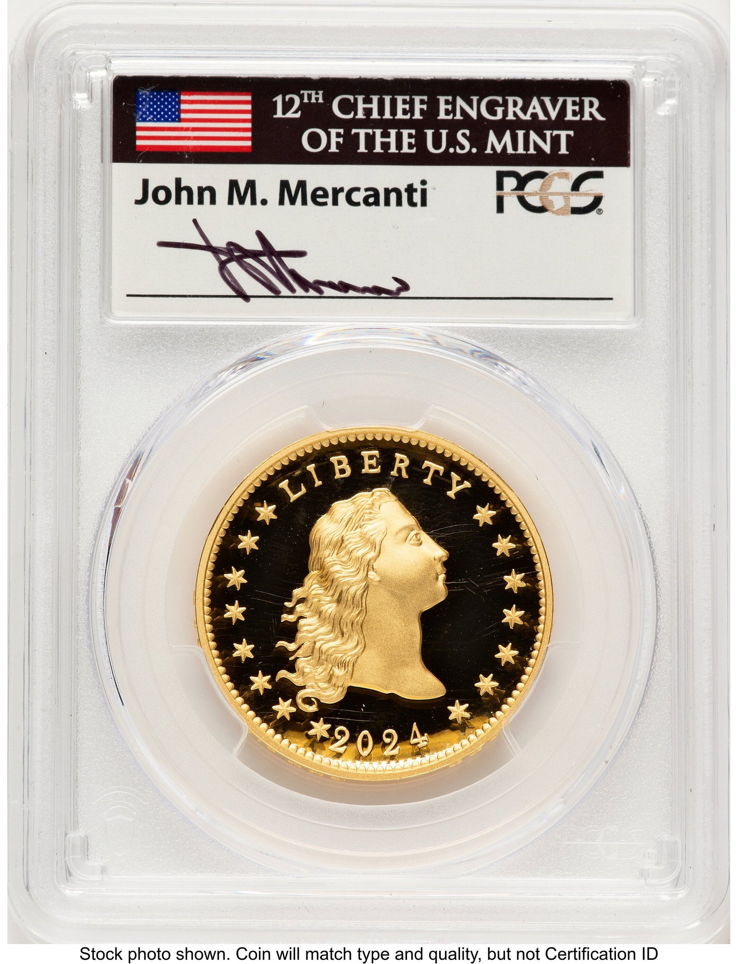 2024-(W) Gold 230th Anniversary Flowing Hair Medal FDI John PCGS PR70 Mercanti