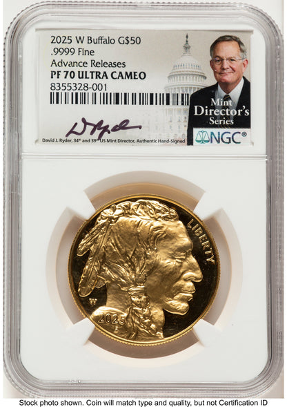2025-W Proof Gold Buffalo 1 oz AR David J Ryder Mint Director's Series NGC PF70