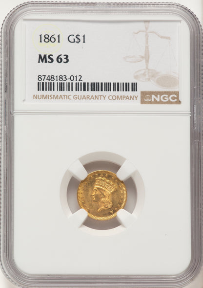 1861 G$1 Gold Dollar NGC MS63