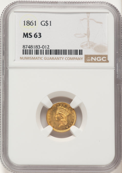 1861 G$1 Gold Dollar NGC MS63