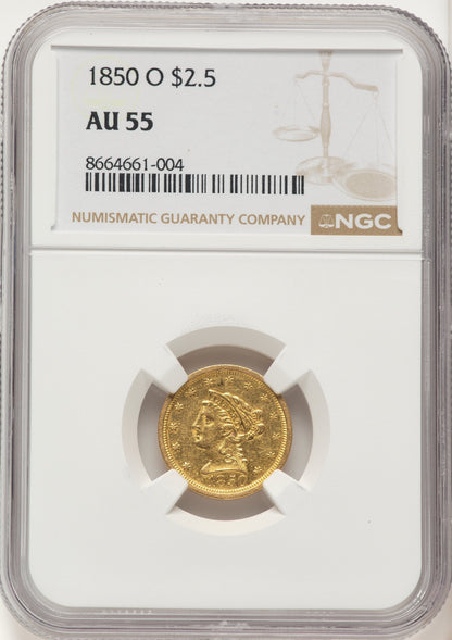 1850-O $2.50 Liberty Quarter Eagle NGC AU55