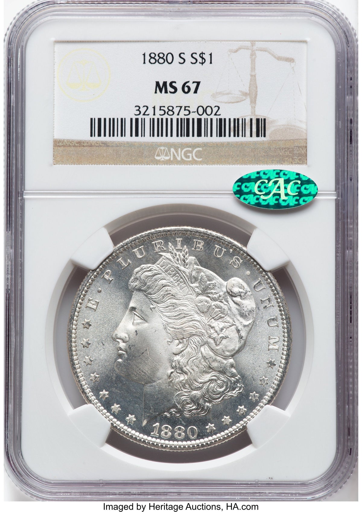 1880-S CAC Morgan Dollar NGC MS67