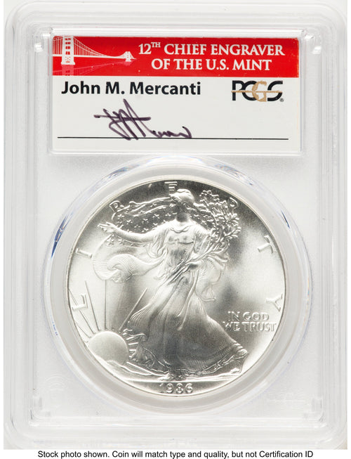 1986-(S) Silver Eagle John Bridge PCGS MS70 Mercanti