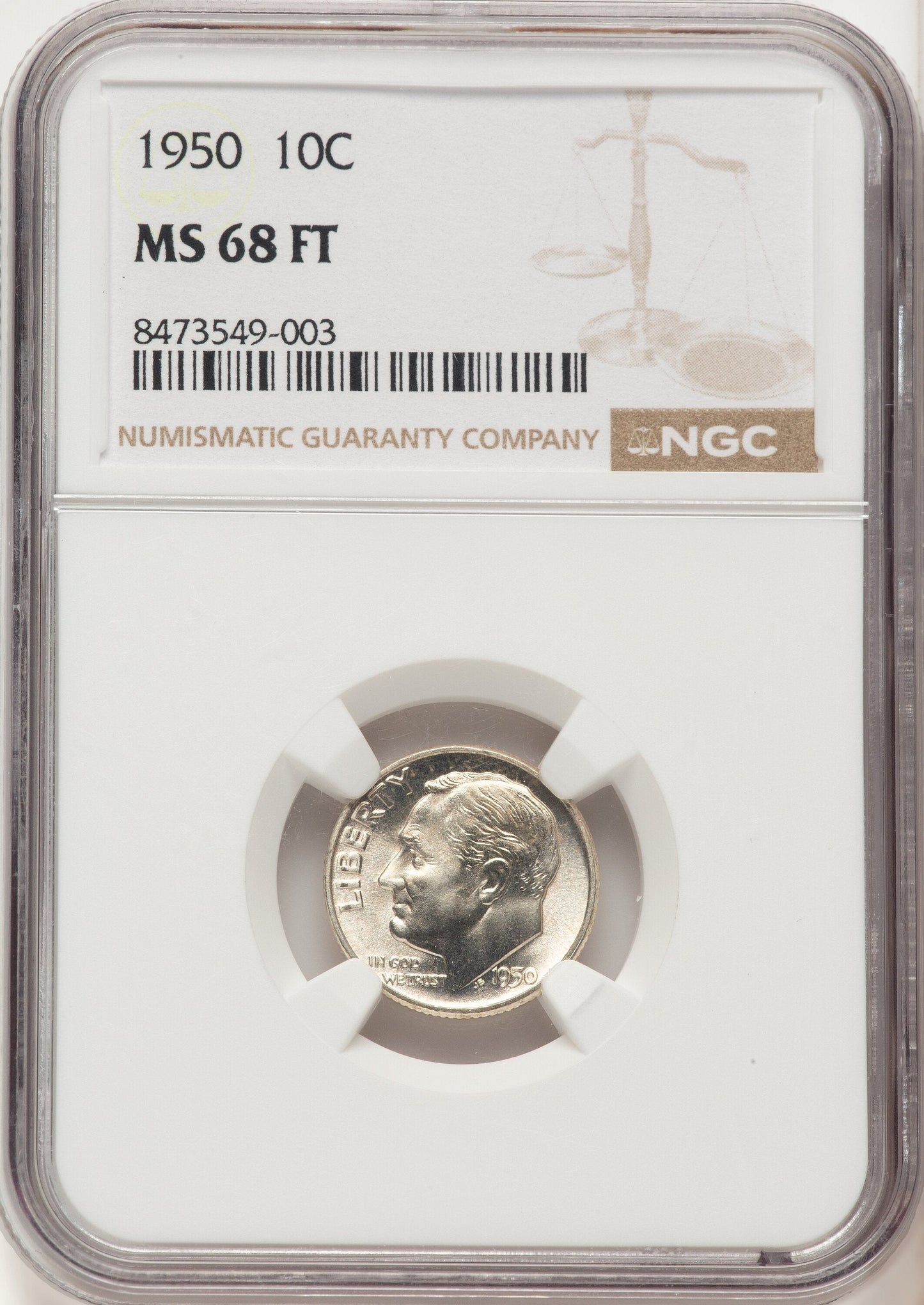 1950 10C FB Roosevelt Dime NGC MS68