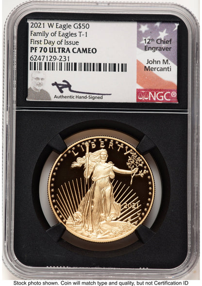 2021-W Type 1 Proof Gold Eagle 1 oz FDI John NGC PF70 Mercanti